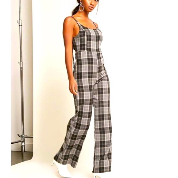 Forever 21 Pants - Open Tie Back Black Gingham Checkered WideCrop Leg Jumpsuit Romper M